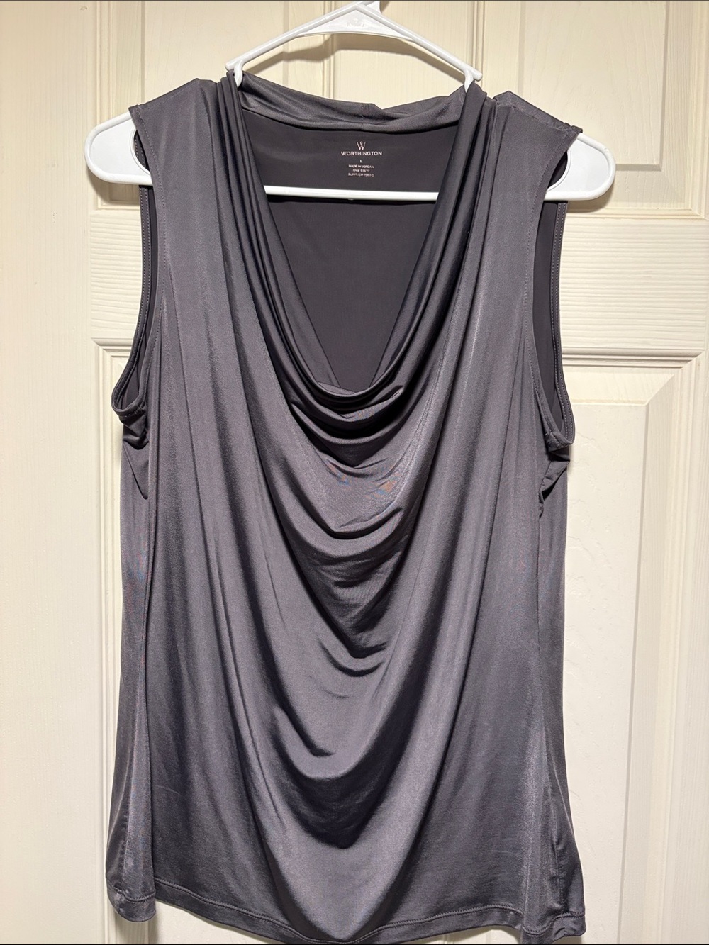 Worthington Draped Cowl Neck Sleeveless Camisole - Charcoal Gray